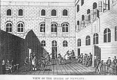 Uitzicht op de Binnenkant van Newgate, 1809 door English School